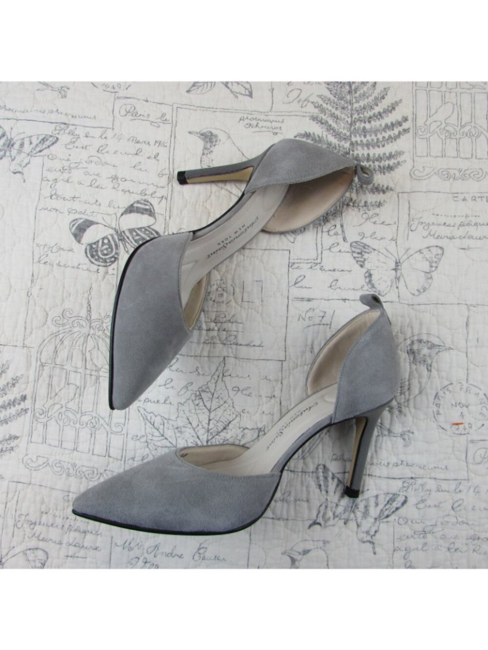 New Antonia Saint NY  Vida Half D’Orsay Gray Suede Comfort pumps heels size 6.5 - Picture 5 of 8